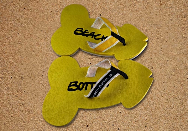 Zehentrenner, Badeschuhe, BeachBotten, Sand, Penis, unisex, Modell Love Patrol, gelb