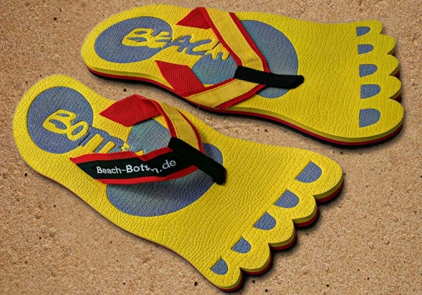 Zehentrenner, Badelatschen, gelb, grau, Modell Foot Party Big, BeachBotten