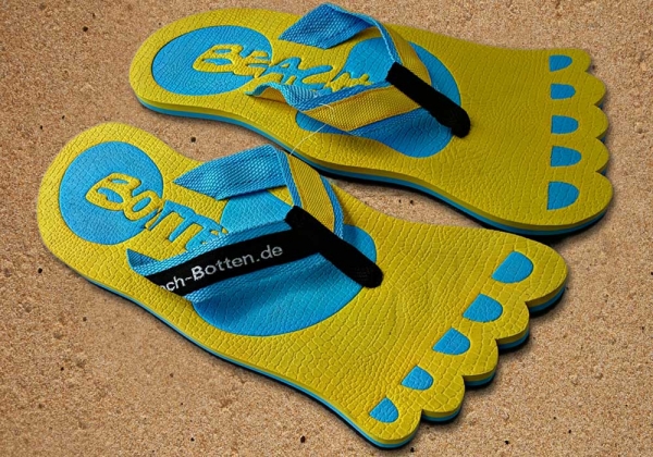 Zehentrenner, Badelatschen, gelb, hellblau, Modell Foot Party Big, BeachBotten