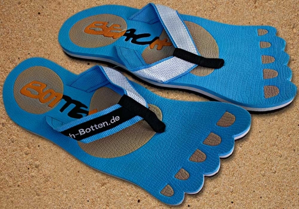 Zehentrenner, Badelatschen, hellblau, beige, Modell Foot Party Big, BeachBotten