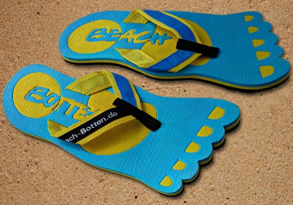 Zehentrenner, Badelatschen, hellblau, gelb, Modell Foot Party Big, BeachBotten