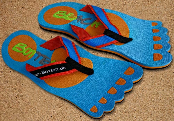 Zehentrenner, Badelatschen, hellblau, orange, Modell Foot Party Big, BeachBotten