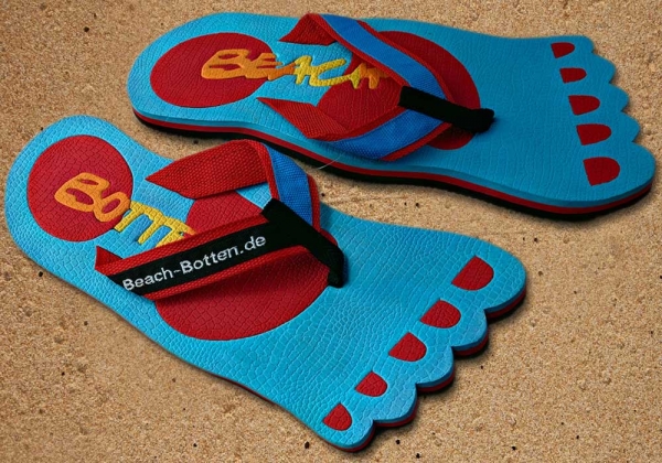 Zehentrenner, Badelatschen, hellblau, rot, Modell Foot Party Big, BeachBotten