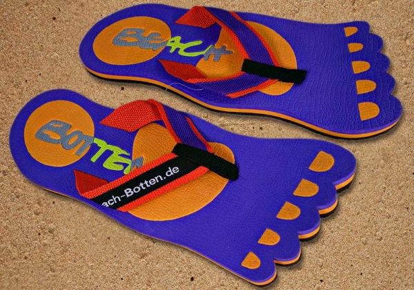 Zehentrenner, Badelatschen, lila, orange, Modell Foot Party Big, BeachBotten