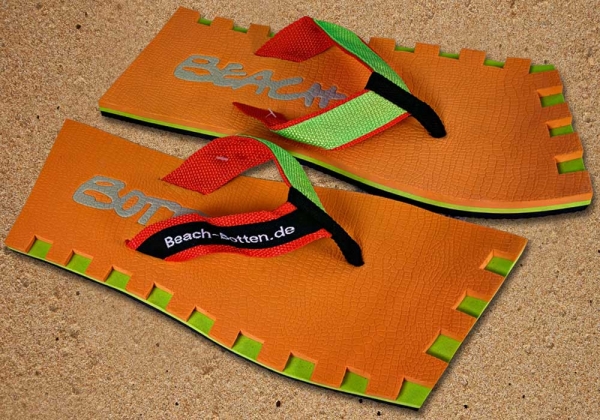 Badelatschen, Zehentrenner, BeachBotten, Modell Color Center, orange, hellgrün