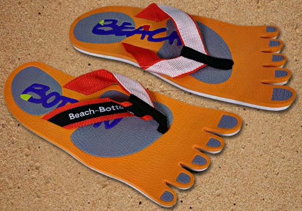 Badelatschen, Zehentrenner, orange, grau, Modell Foot Party Small, BeachBotten