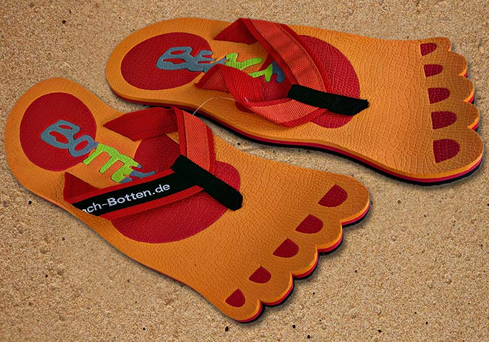 Zehentrenner, Badelatschen, orange, rot, Modell Foot Party Big, BeachBotten