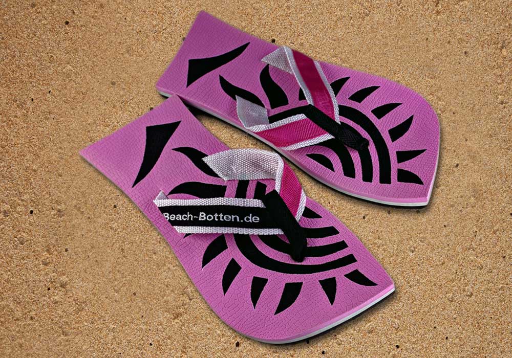 Badelatschen, Zehentanga, BeachBotten auf Sand, Modell Eye Flow, pink, schwarz