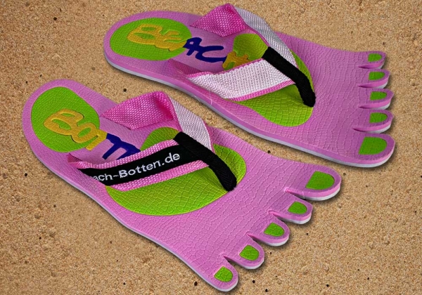Badelatschen, Zehentrenner, pink, hellgrün, Modell Foot Party Small, BeachBotten