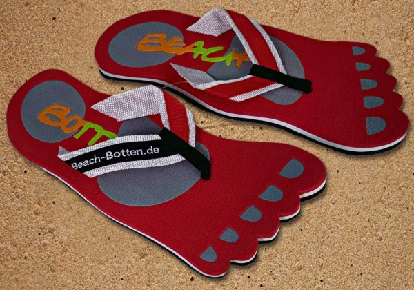 Zehentrenner, Badelatschen, rot, grau, Modell Foot Party Big, BeachBotten