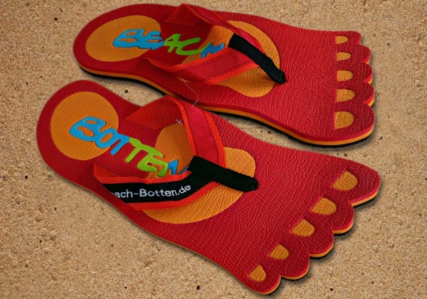 Zehentrenner, Badelatschen, rot, orange, Modell Foot Party Big, BeachBotten