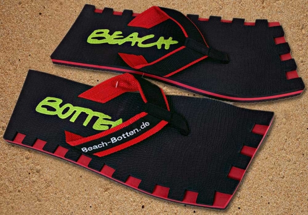 Badelatschen, Zehentrenner, BeachBotten, Modell Color Center, schwarz, rot