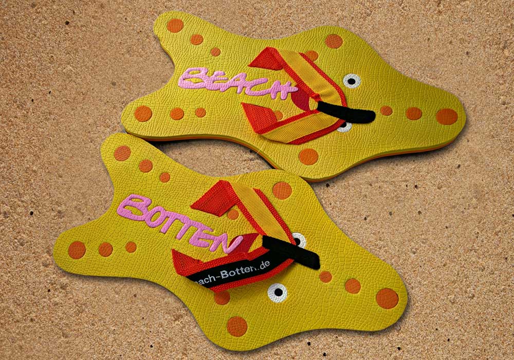 Zehenlatschen, Badeschuhe, BeachBotten auf dem Sand, Tiere, Modell Crazy Starfish, gelb, orange