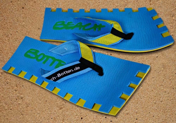 Badelatschen, Zehentrenner, BeachBotten, Modell Color Center, hellblau, gelb