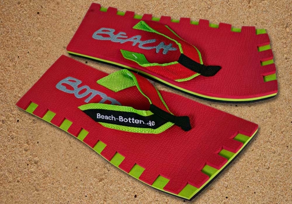 Badelatschen, Zehentrenner, BeachBotten, Modell Color Center, rot, hellgrün