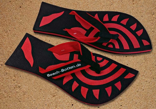 Badelatschen, Zehentanga, BeachBotten auf Sand, Modell Eye Flow, schwarz, rot