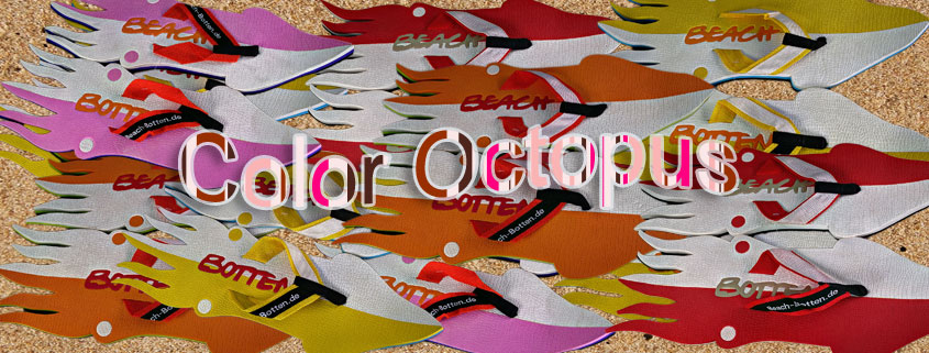 buntes, farbenfrohes Bild von Zehentrennern, Badelatschen, Sortiment vom Modell Color Octopus