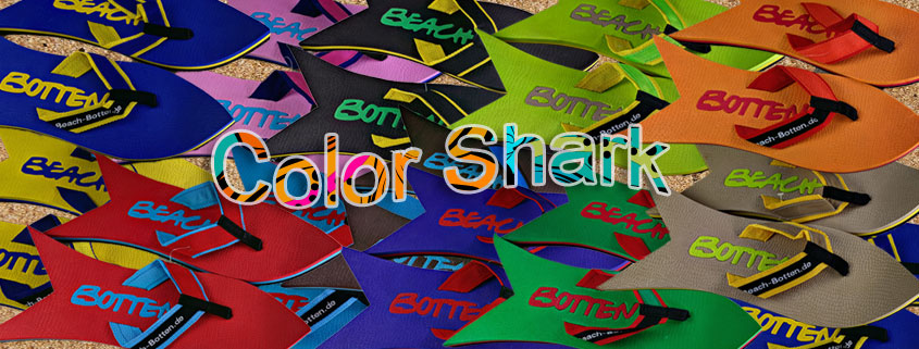 buntes, farbenfrohes Bild von Zehentrennern, Badelatschen, Sortiment vom Modell Color Shark
