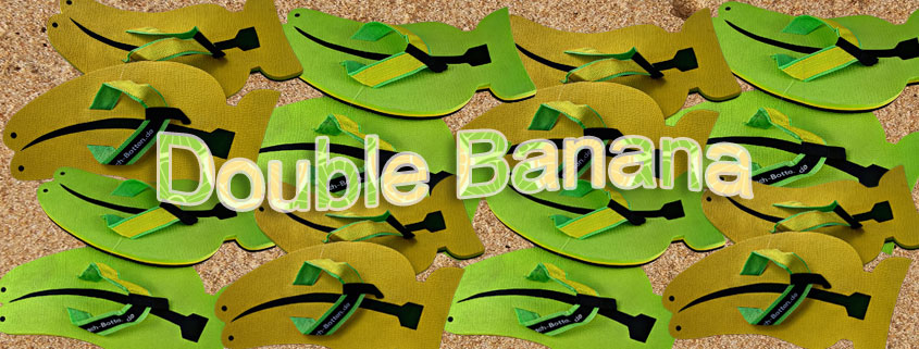 buntes, farbenfrohes Bild von Zehentrennern, Badelatschen, Sortiment vom Modell Double Banana