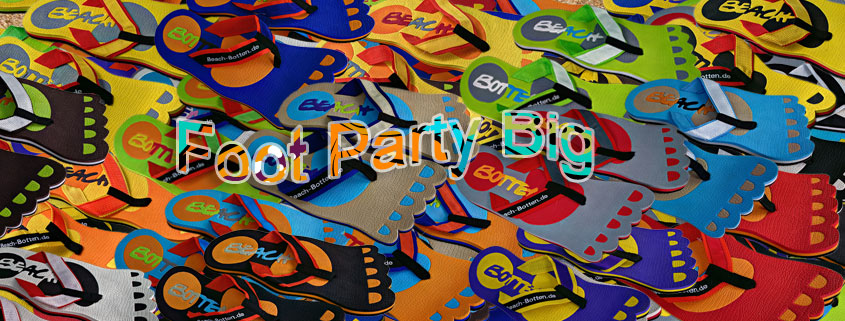 buntes, farbenfrohes Bild von Zehentrennern, Badelatschen, Sortiment vom Modell Foot Party Big