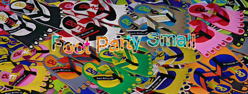 buntes, farbenfrohes Bild von Zehentrennern, Badelatschen, Sortiment vom Modell Foot Party Small