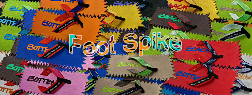 buntes, farbenfrohes Bild von Zehentrennern, Badelatschen, Sortiment vom Modell Foot Spike